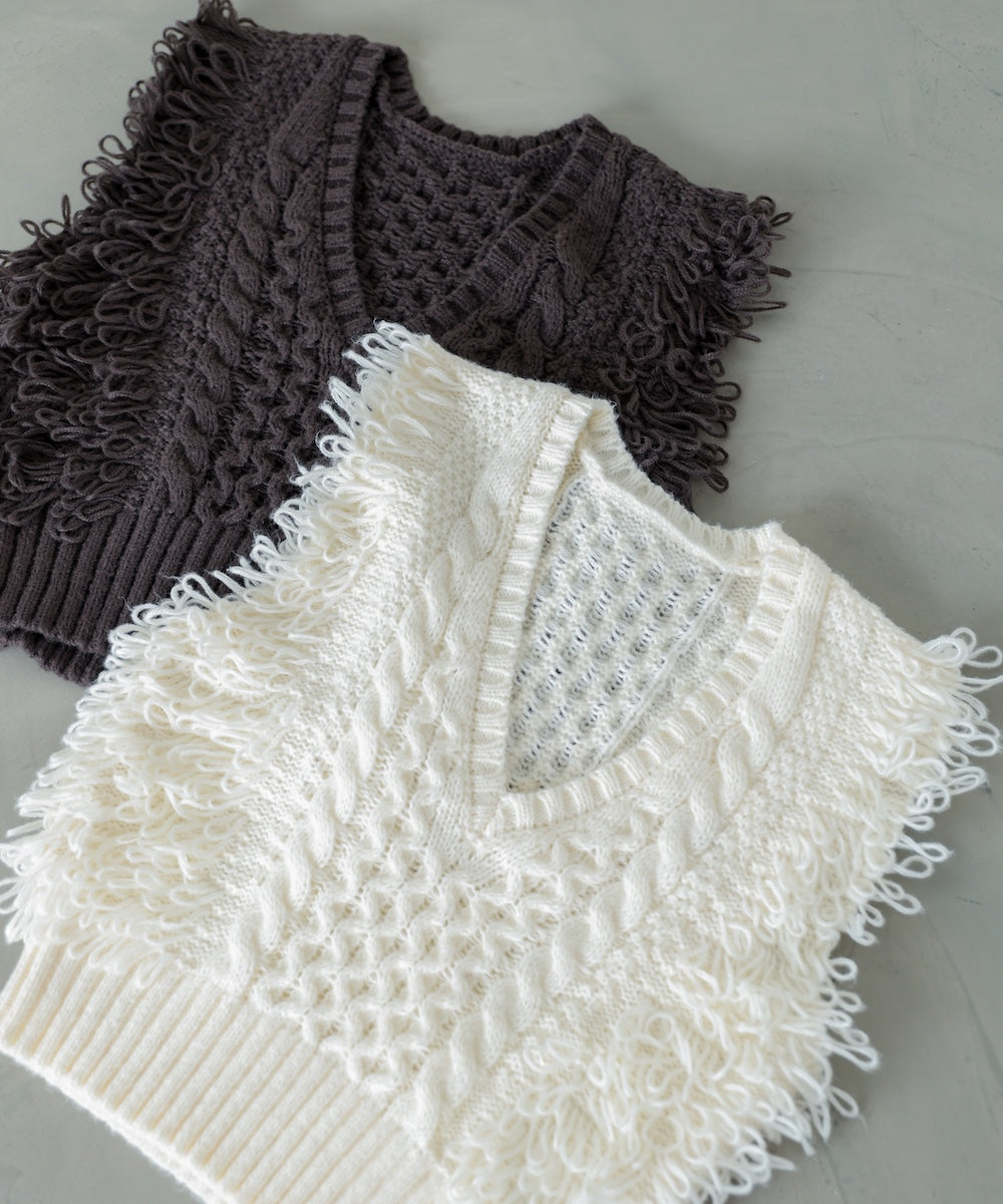 フリンジバルキーニットベスト