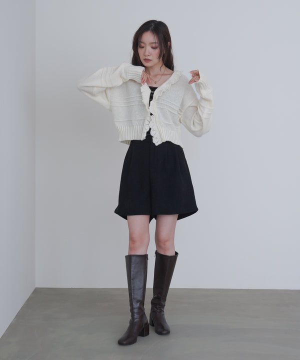 起毛フリルカラーホックカーディガン