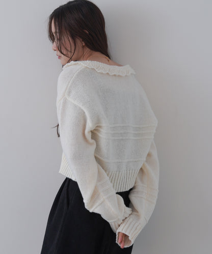 起毛フリルカラーホックカーディガン