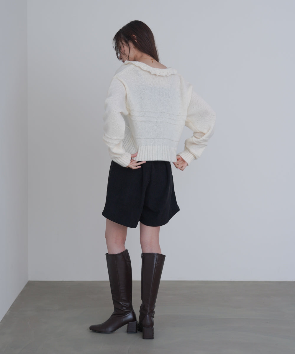 起毛フリルカラーホックカーディガン