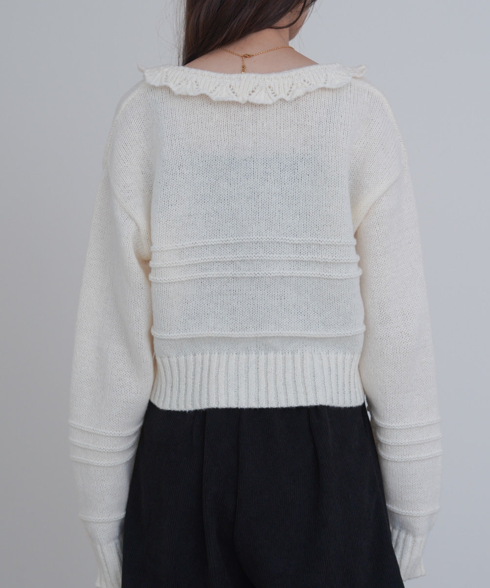 起毛フリルカラーホックカーディガン