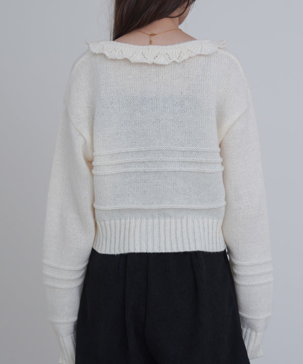 起毛フリルカラーホックカーディガン