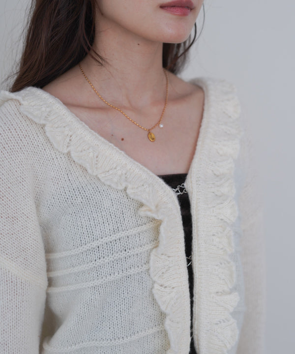 起毛フリルカラーホックカーディガン