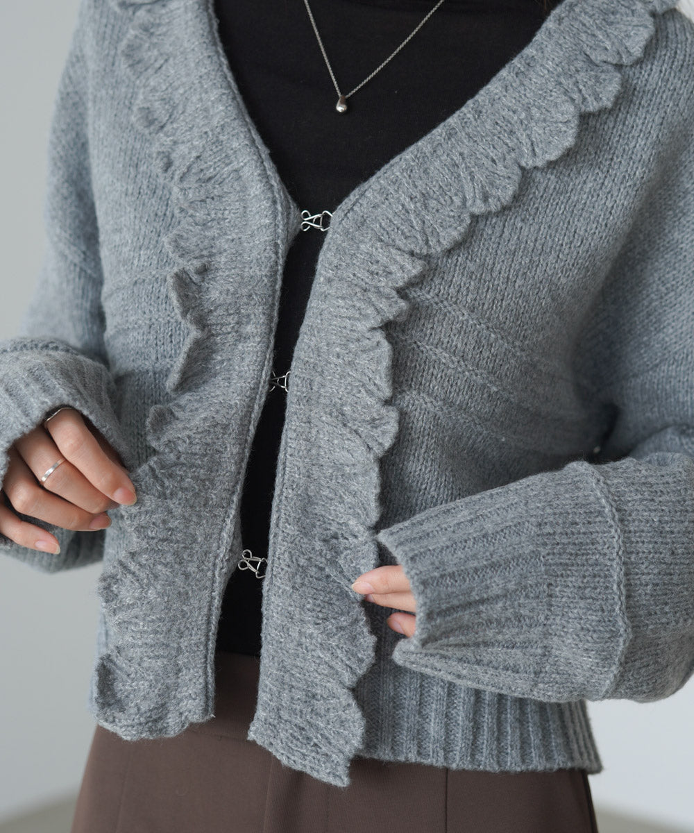 起毛フリルカラーホックカーディガン