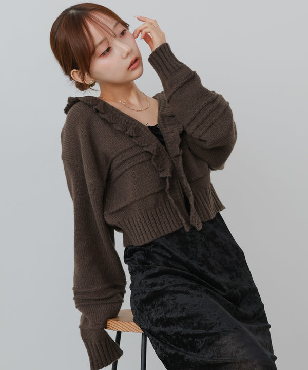 起毛フリルカラーホックカーディガン