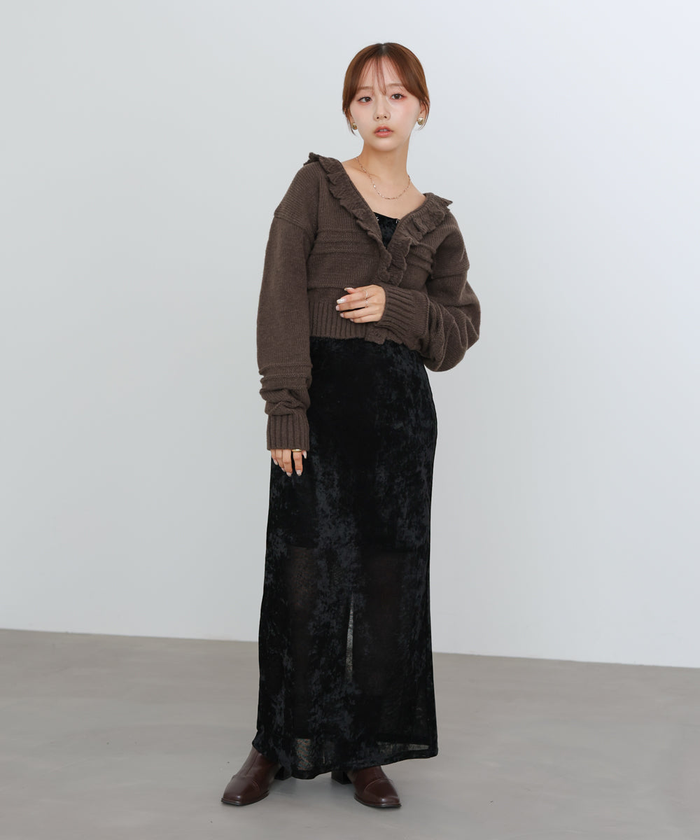 起毛フリルカラーホックカーディガン