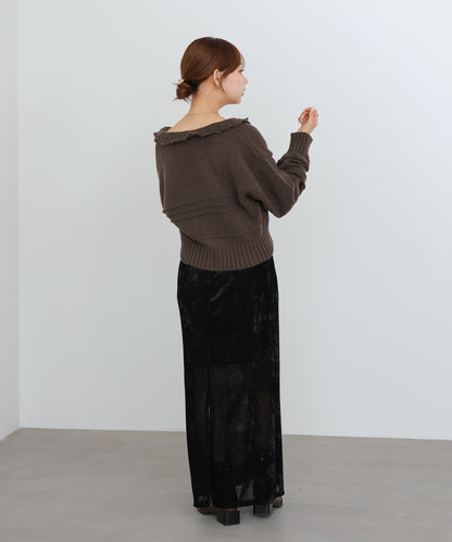 起毛フリルカラーホックカーディガン