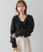 起毛フリルカラーホックカーディガン