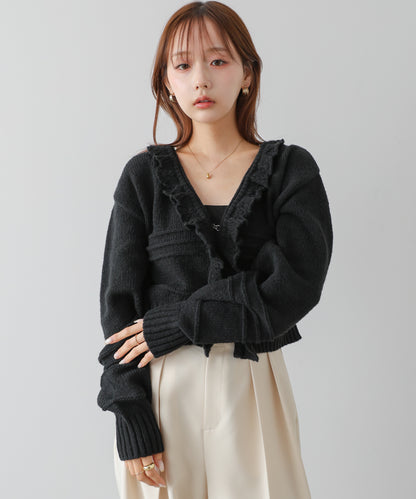 起毛フリルカラーホックカーディガン