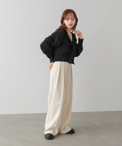 起毛フリルカラーホックカーディガン