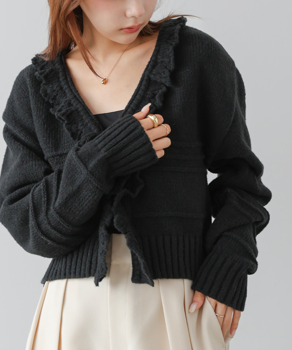 起毛フリルカラーホックカーディガン