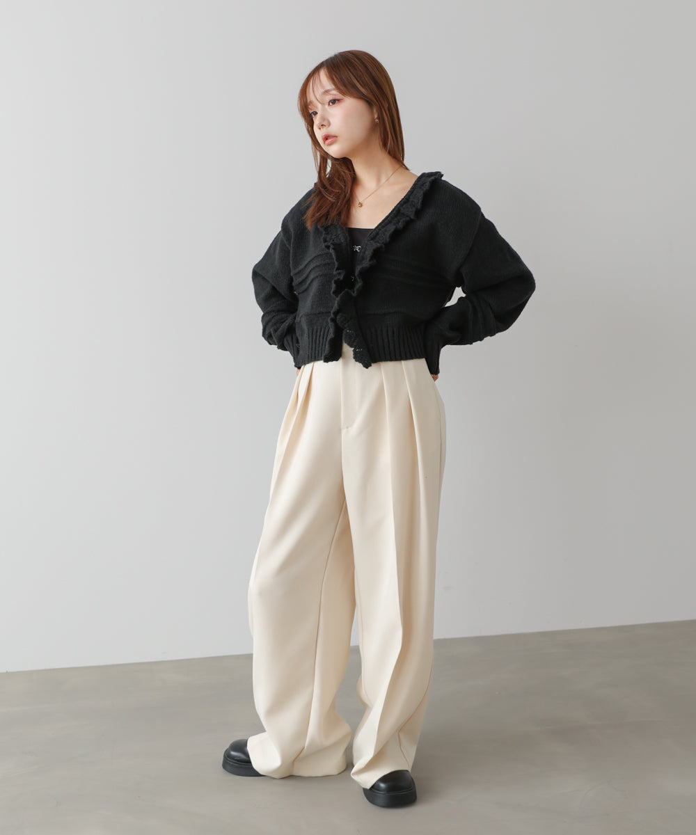 起毛フリルカラーホックカーディガン