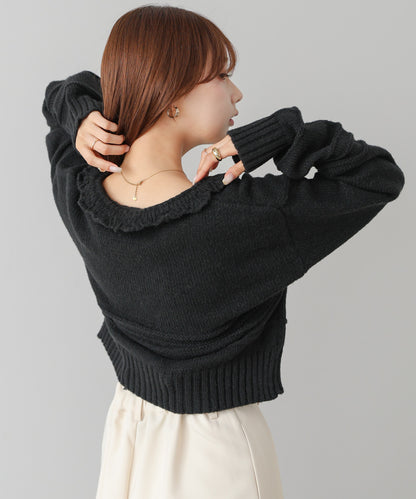 起毛フリルカラーホックカーディガン