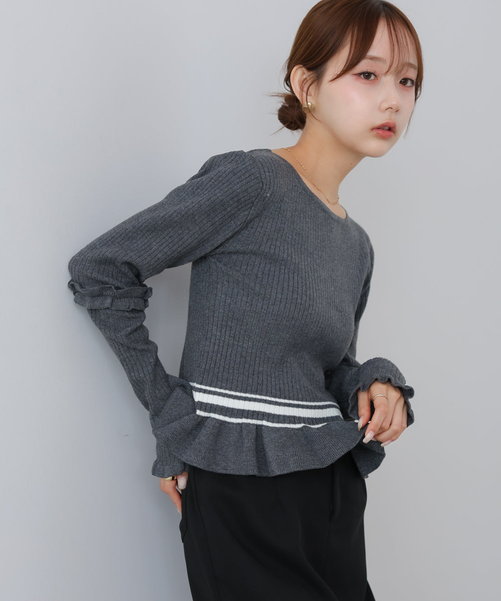 12Gニットフリルヘムショートプルオーバー