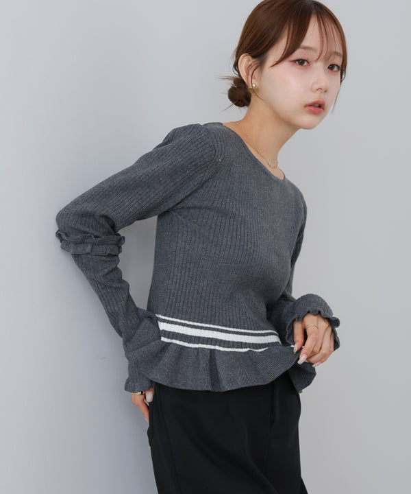 12Gニットフリルヘムショートプルオーバー
