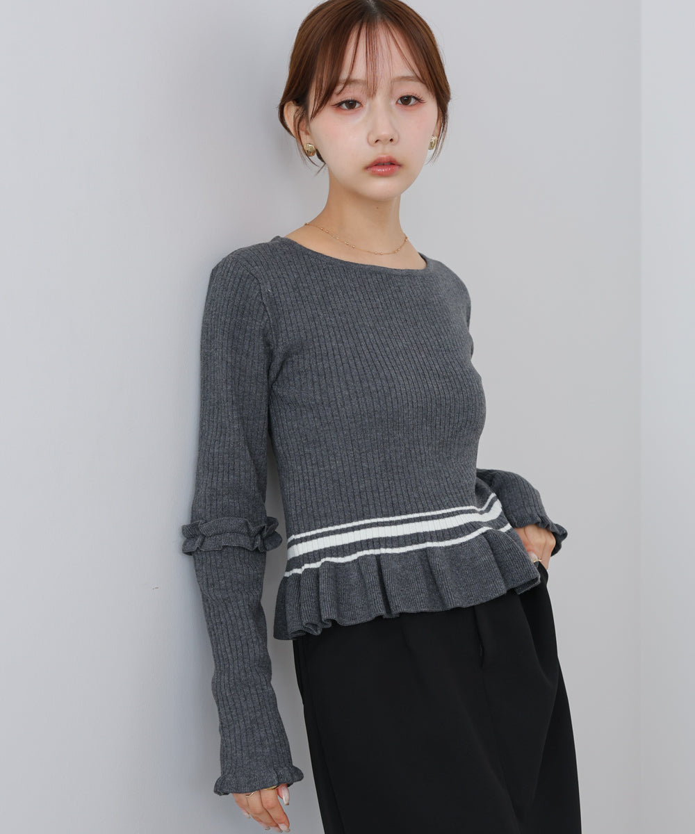 12Gニットフリルヘムショートプルオーバー