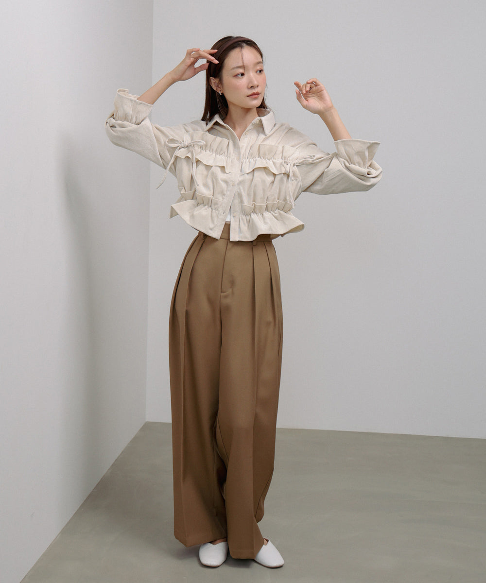 コーデュロイシャーリングリボンショートブラウス