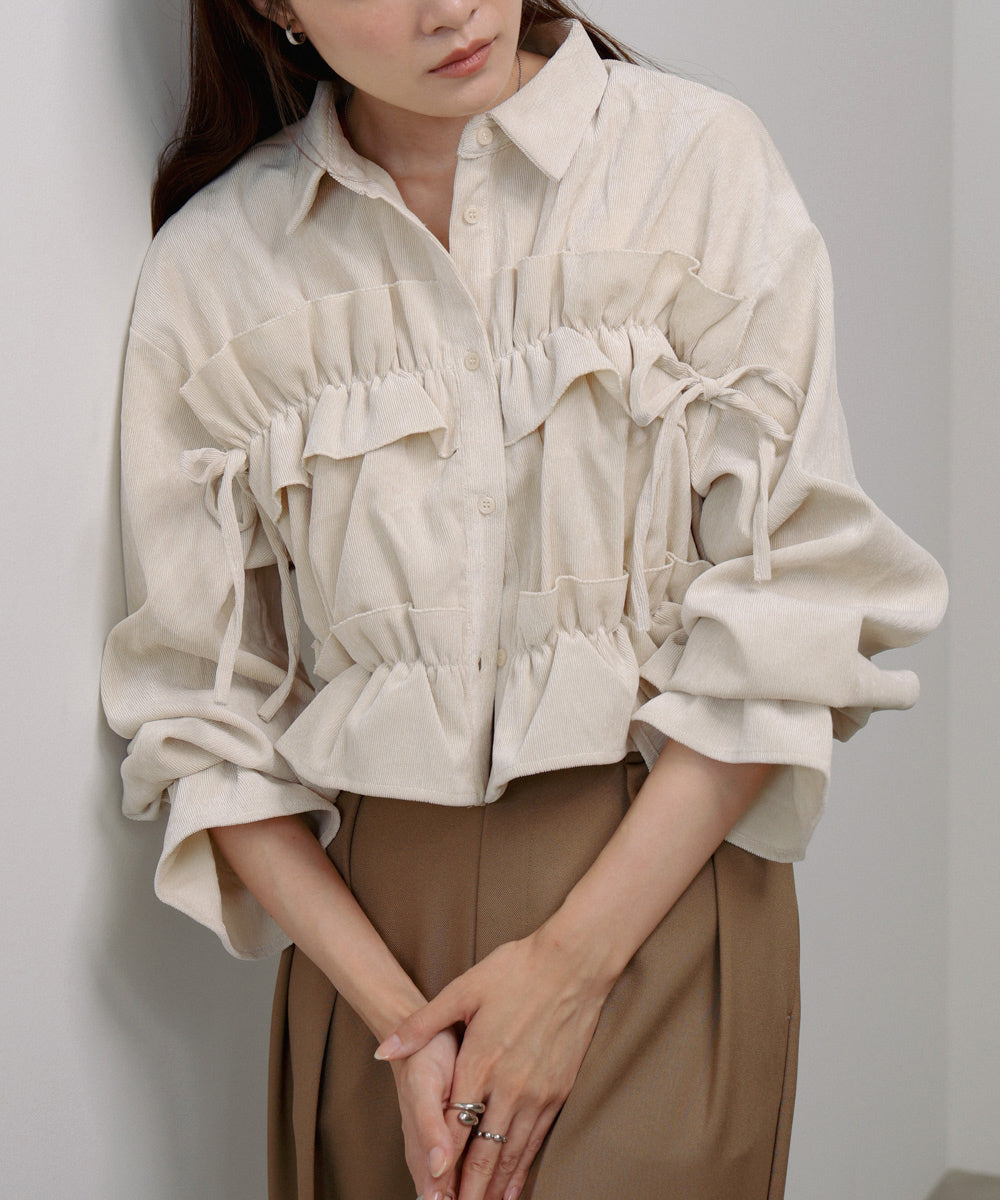 コーデュロイシャーリングリボンショートブラウス