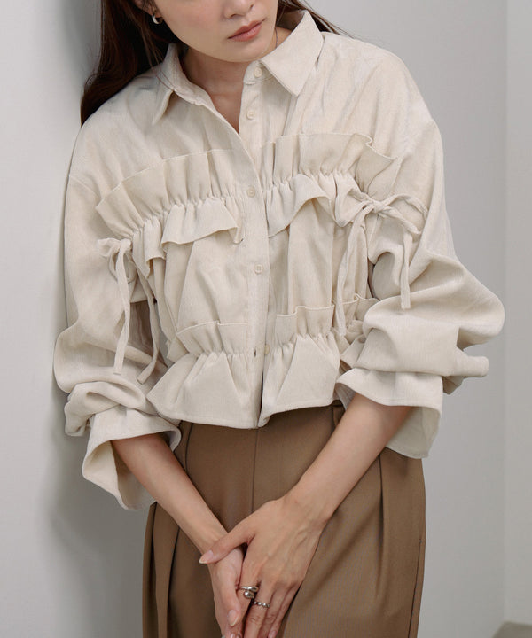 コーデュロイシャーリングリボンショートブラウス