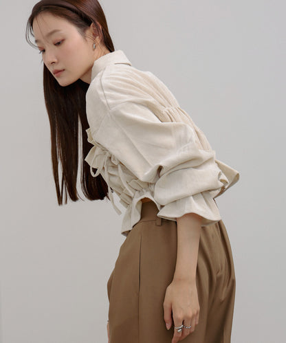 コーデュロイシャーリングリボンショートブラウス