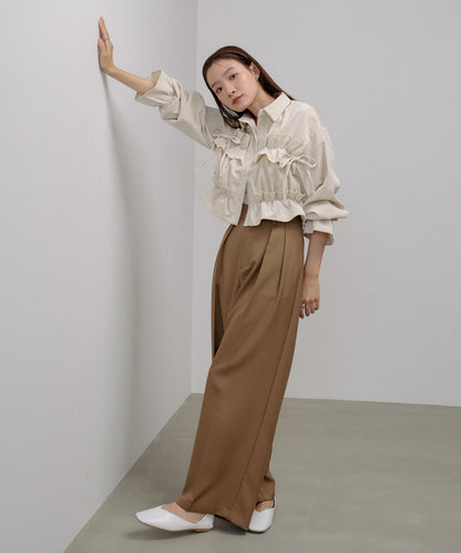 コーデュロイシャーリングリボンショートブラウス