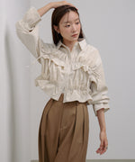 コーデュロイシャーリングリボンショートブラウス