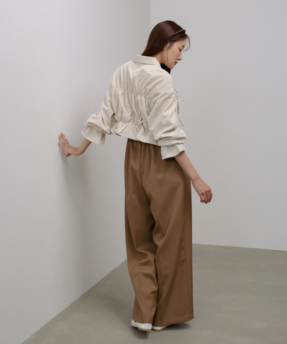 コーデュロイシャーリングリボンショートブラウス