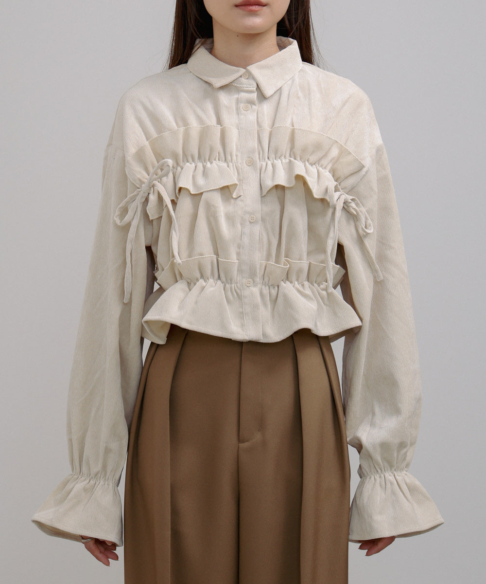 コーデュロイシャーリングリボンショートブラウス