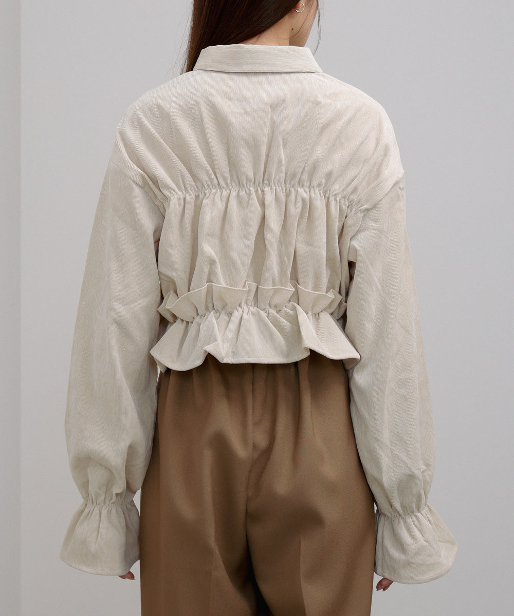 コーデュロイシャーリングリボンショートブラウス