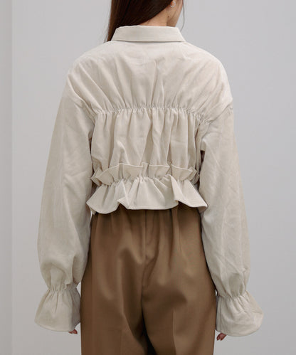 コーデュロイシャーリングリボンショートブラウス