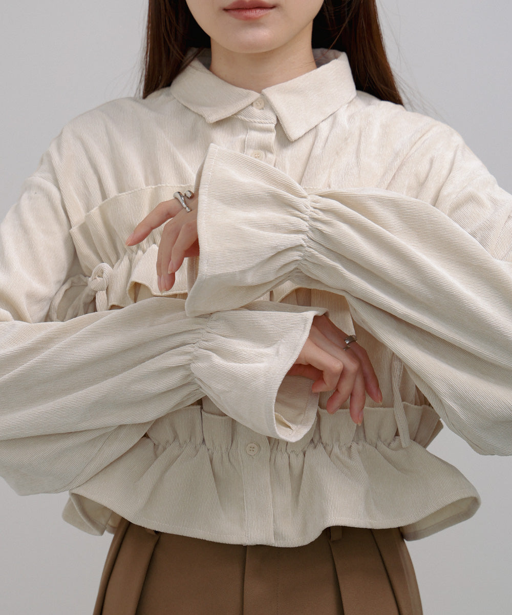 コーデュロイシャーリングリボンショートブラウス