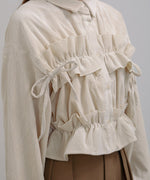 コーデュロイシャーリングリボンショートブラウス