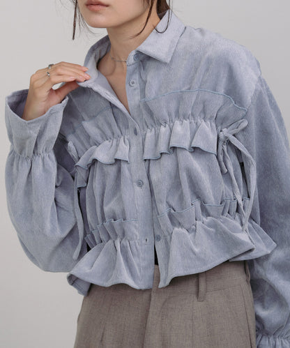 コーデュロイシャーリングリボンショートブラウス