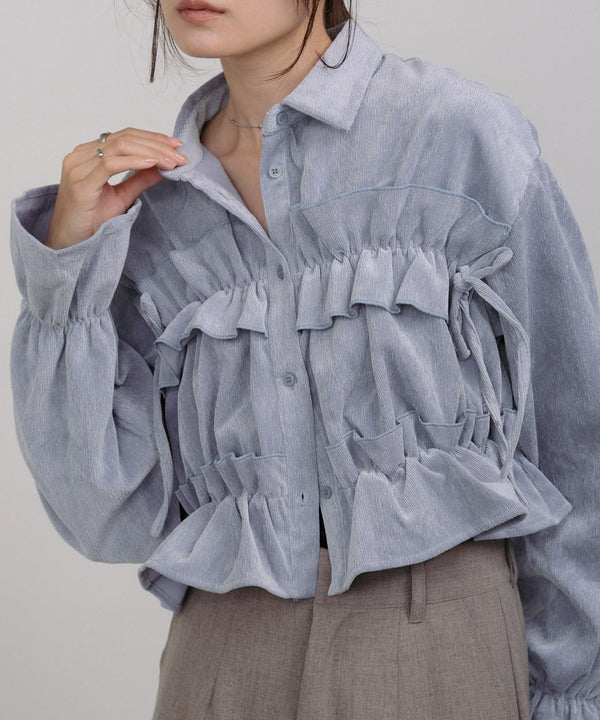 コーデュロイシャーリングリボンショートブラウス