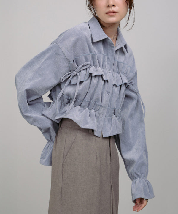 コーデュロイシャーリングリボンショートブラウス