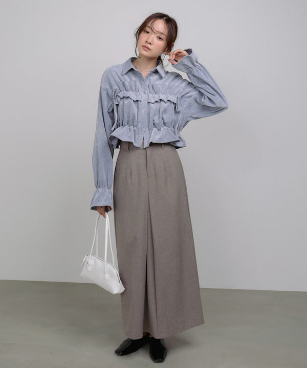 コーデュロイシャーリングリボンショートブラウス