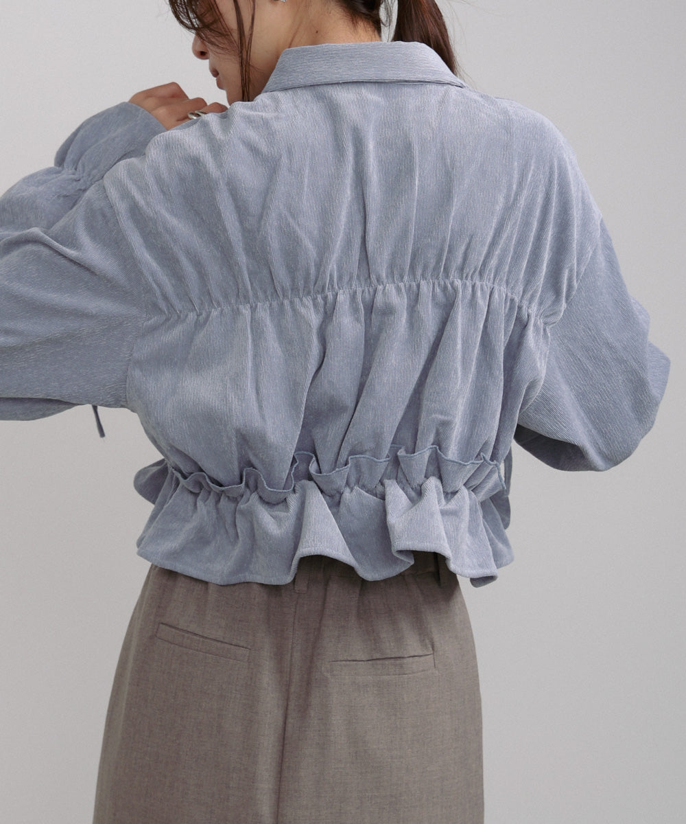 コーデュロイシャーリングリボンショートブラウス