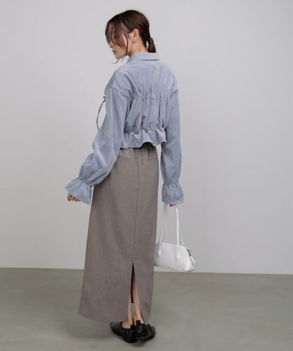 コーデュロイシャーリングリボンショートブラウス