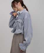 コーデュロイシャーリングリボンショートブラウス