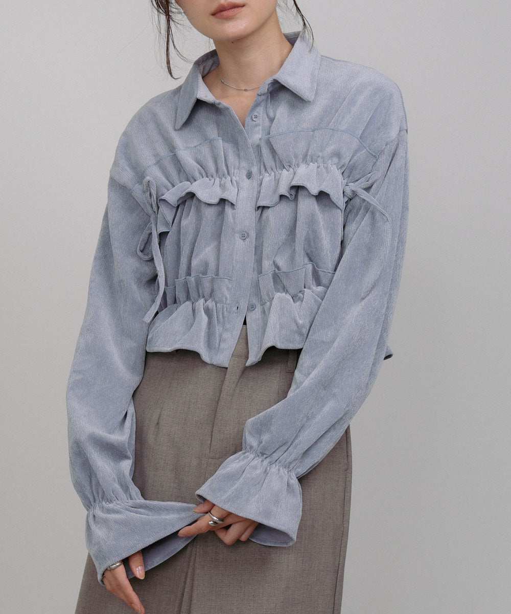 コーデュロイシャーリングリボンショートブラウス