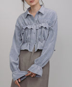 コーデュロイシャーリングリボンショートブラウス