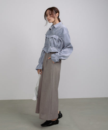 コーデュロイシャーリングリボンショートブラウス