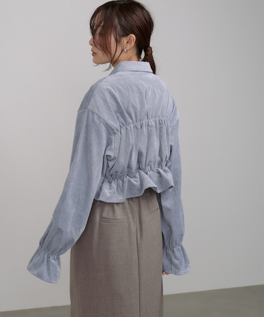 コーデュロイシャーリングリボンショートブラウス