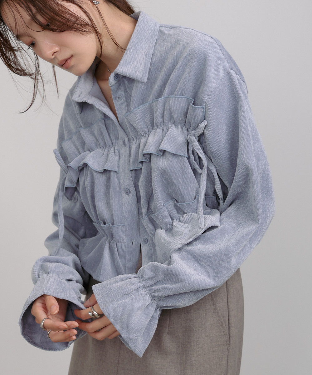 コーデュロイシャーリングリボンショートブラウス