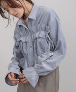 コーデュロイシャーリングリボンショートブラウス