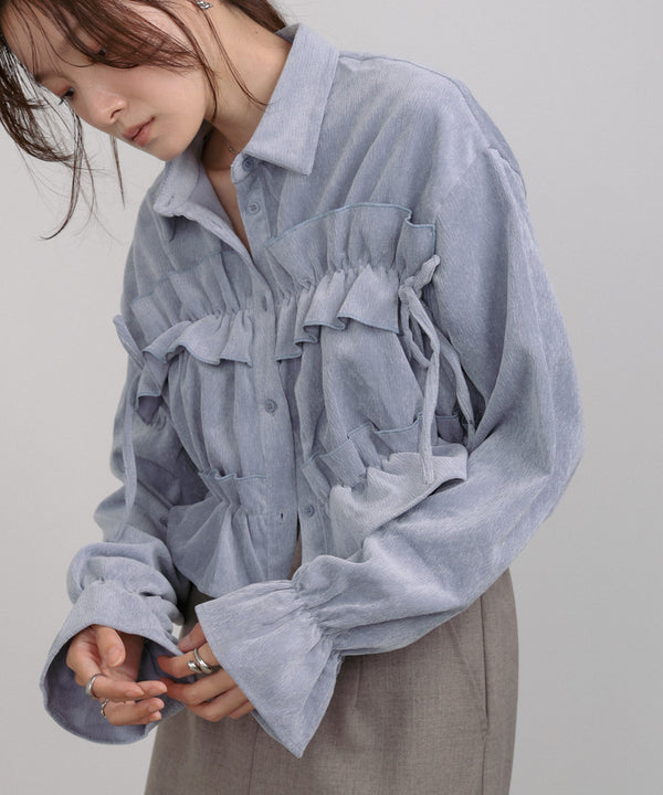 コーデュロイシャーリングリボンショートブラウス