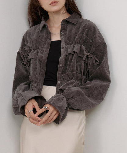 コーデュロイシャーリングリボンショートブラウス