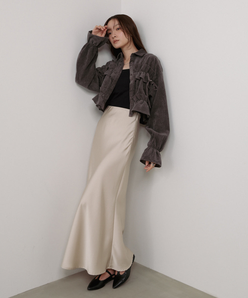 コーデュロイシャーリングリボンショートブラウス