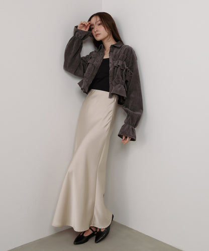 コーデュロイシャーリングリボンショートブラウス