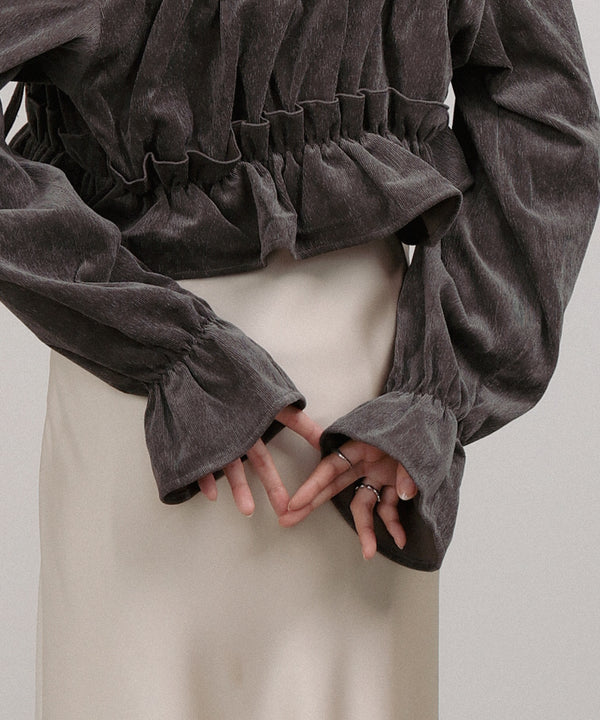 コーデュロイシャーリングリボンショートブラウス